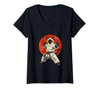 Mujer Karate Gato siamés Artes Marciales Retro japonés Estilo Dojo Camiseta Cuello V