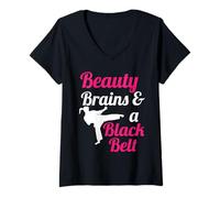 Mujer Karate Girl Belleza Cerebros Y Un Cinturón Negro Artes Marciales Camiseta Cuello V