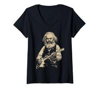 Mujer Karl Marx Hombre Lobo Tocando Guitarra Comunismo Comunista Gótico Camiseta Cuello V