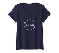 Mujer Karma Lo Que va, Viene Alrededor, Karma Divertido Camiseta Cuello V, Azul Marino, M