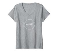 Mujer Karma Lo Que va, Viene Alrededor, Karma Divertido Camiseta Cuello V, Gris Jaspeado, L