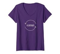 Mujer Karma Lo Que va, Viene Alrededor, Karma Divertido Camiseta Cuello V, Morado, L