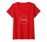 Mujer Karma Lo Que va, Viene Alrededor, Karma Divertido Camiseta Cuello V, Rojo, XL