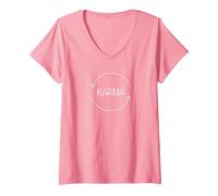 Mujer Karma Lo Que va, Viene Alrededor, Karma Divertido Camiseta Cuello V, Rosado, M