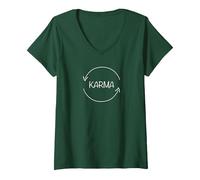 Mujer Karma Lo Que va, Viene Alrededor, Karma Divertido Camiseta Cuello V, Verde Bosque, M