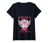 Mujer Karma no Tiene Fecha límite de Reloj de Arena de Calavera gótica Camiseta Cuello V