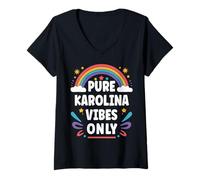 Mujer KAROLINA Vibes Only Cute Retro Girls KAROLINA Name Camiseta Cuello V