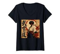 Mujer Katana Afro Samurai Warrior Black History Mes, Arte Vintage Camiseta Cuello V