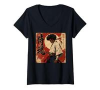 Mujer Katana Afro Samurai Warrior Black History Mes, Arte Vintage Camiseta Cuello V