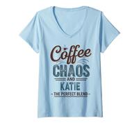 Mujer Katie Personalized Cute Coffee Girls Katie Name Camiseta Cuello V