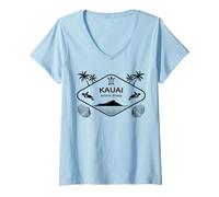 Mujer Kauai Estado Aloha Hawái Palmeras Tortuga Marina Recuerdo Camiseta Cuello V