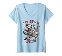 Mujer Kawaii 67 Bruh Temporada de Navidad Humor Gen Alpha Z Slay Six Camiseta Cuello V