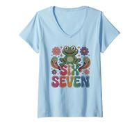 Mujer Kawaii 67 Frog Science Teacher Biología Humor 6 7 Bruh Gen Camiseta Cuello V
