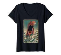 Mujer Kawaii Anime Manga Otaku Samurai Japan Ramen Y2K Cyberpunk Camiseta Cuello V