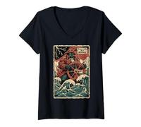 Mujer Kawaii Anime Manga Otaku Samurai Japan Ramen Y2K Cyberpunk Camiseta Cuello V