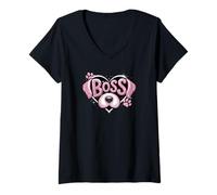 Mujer Kawaii Boss, Cachorro, papá, Perro, Padre, Amante de los Perros, Pawsitive, adopta Camiseta Cuello V