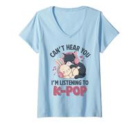Mujer Kawaii Bunny Cat KPOP no Puede oírte Escuchar Escuchar K Pop Girl Camiseta Cuello V
