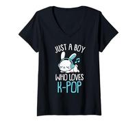 Mujer Kawaii Bunny K-Pop: Solo un Chico al Que le encantan los Chicos del K-Pop Camiseta Cuello V