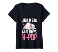 Mujer Kawaii Bunny K-Pop: Solo una Chica Que ama K-Pop Girl Camiseta Cuello V