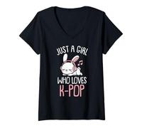 Mujer Kawaii Bunny K-Pop: Solo una Chica Que ama K-Pop Girl Camiseta Cuello V