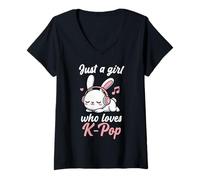 Mujer Kawaii Bunny K-Pop: Solo una Chica Que ama K-Pop Girl Camiseta Cuello V