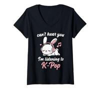 Mujer Kawaii Bunny KPOP no te Escucha Escuchando a K Pop Girl Camiseta Cuello V