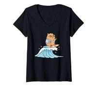 Mujer Kawaii Capybara Catching The Wave Camiseta Cuello V