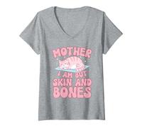 Mujer Kawaii Cat Mother I Am But Skin and Bones Humor Felino Camiseta Cuello V