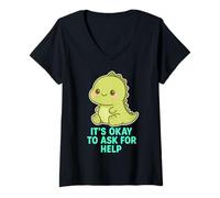 Mujer Kawaii Chibi T-Rex- Está bien pedir ayuda para la salud mental Camiseta Cuello V