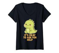 Mujer Kawaii Chibi T-Rex- Está bien pedir ayuda para la salud mental Camiseta Cuello V