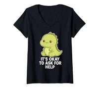 Mujer Kawaii Chibi T-Rex- Está bien pedir ayuda para la salud mental Camiseta Cuello V