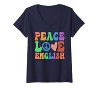 Mujer Kawaii ELA Profesor PAZ AMOR INGLÉS Artes Superpoder Es Mi Camiseta Cuello V
