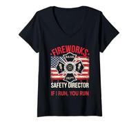 Mujer Kawaii Fireworks Director DE Seguridad I Run You Too Boom Squad Camiseta Cuello V