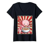 Mujer Kawaii Funny Axolotl Comer Ramen Anime Noodle Lover niños Camiseta Cuello V