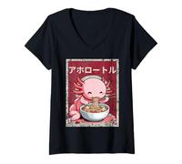 Mujer Kawaii Funny Axolotl Comer Ramen Anime Noodle Lover niños Camiseta Cuello V