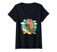 Mujer Kawaii Gaming Animal Graphic Turtle Cute Capybara Gamer Camiseta Cuello V