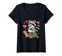 Mujer Kawaii Gaming Animal Graphic Turtle Cute Raccoon Gamer Camiseta Cuello V