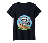 Mujer Kawaii Gaming Animal Graphic Turtle Cute Raccoon Gamer Camiseta Cuello V