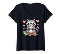 Mujer Kawaii Gaming Animal Graphic Turtle Cute Raccoon Gamer Camiseta Cuello V