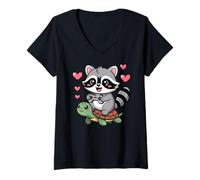 Mujer Kawaii Gaming Animal Graphic Turtle Cute Raccoon Gamer Camiseta Cuello V