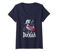 Mujer Kawaii Halloween Count DUCKULA Farmer Duck Película de Terror Camiseta Cuello V