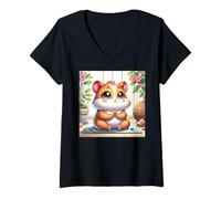 Mujer Kawaii Hamster Yogi: Adorable Art of Meditation Camiseta Cuello V