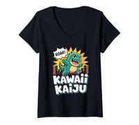 Mujer Kawaii Kaiju Cultura Pop Estética Japonesa Camiseta Cuello V