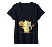 Mujer Kawaii Kitten Kitty My Cat Girasol Sunshine - Estilo Vintage Camiseta Cuello V
