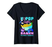 Mujer Kawaii Love Coffee Video Juegos Ramen Y K-Pop Fans Regalo Camiseta Cuello V