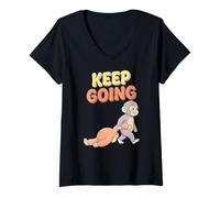 Mujer Kawaii Macaco Japonés Baby Monkey Cute Keep Going Camiseta Cuello V