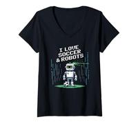 Mujer Kawaii ME Encanta EL FÚTBOL Y LOS Robots Solo el Chico Que GANA el Juego de robótica Camiseta Cuello V