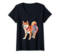 Mujer Kawaii Origami Shiba Inu/Soporte para Perros con patrón de Camiseta Cuello V