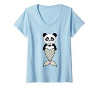 Mujer Kawaii Panda Sirena Pajarita Pastel Escamas Animales Mashup Camiseta Cuello V