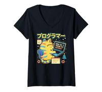 Mujer Kawaii Programmer Cat Computer Science Funny Coding Train Camiseta Cuello V